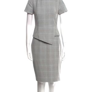 Ted Baker check peplum tailored pencil dress in gray.